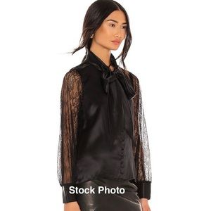 Rachel Roy Collection Tie Neck Lace Sleeves Blouse in Black Size 12